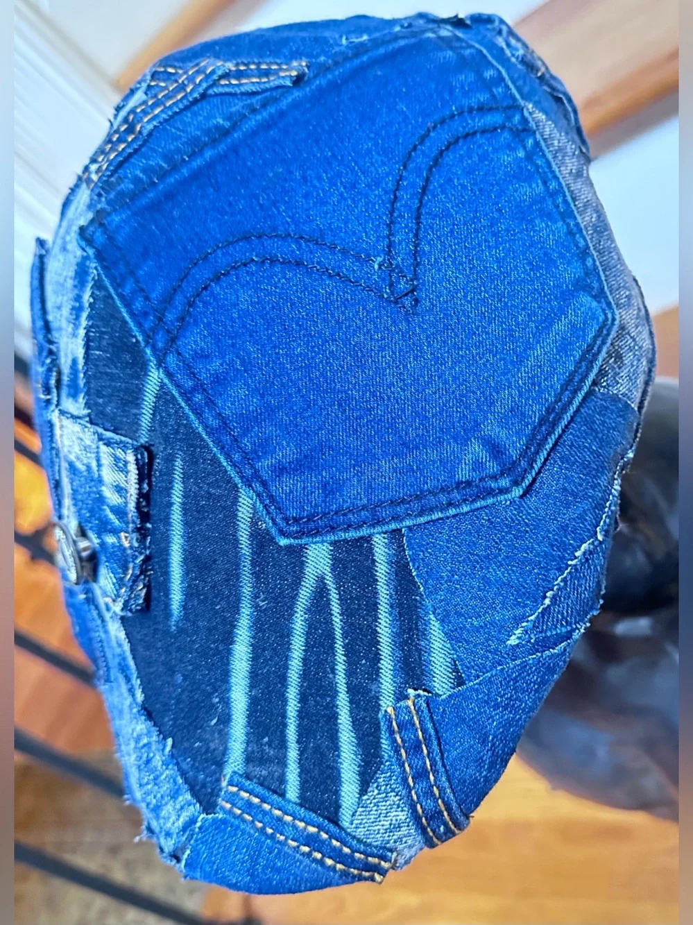 Upcycled Denim Patchwork Newsboy Cap - Blue size L/XL